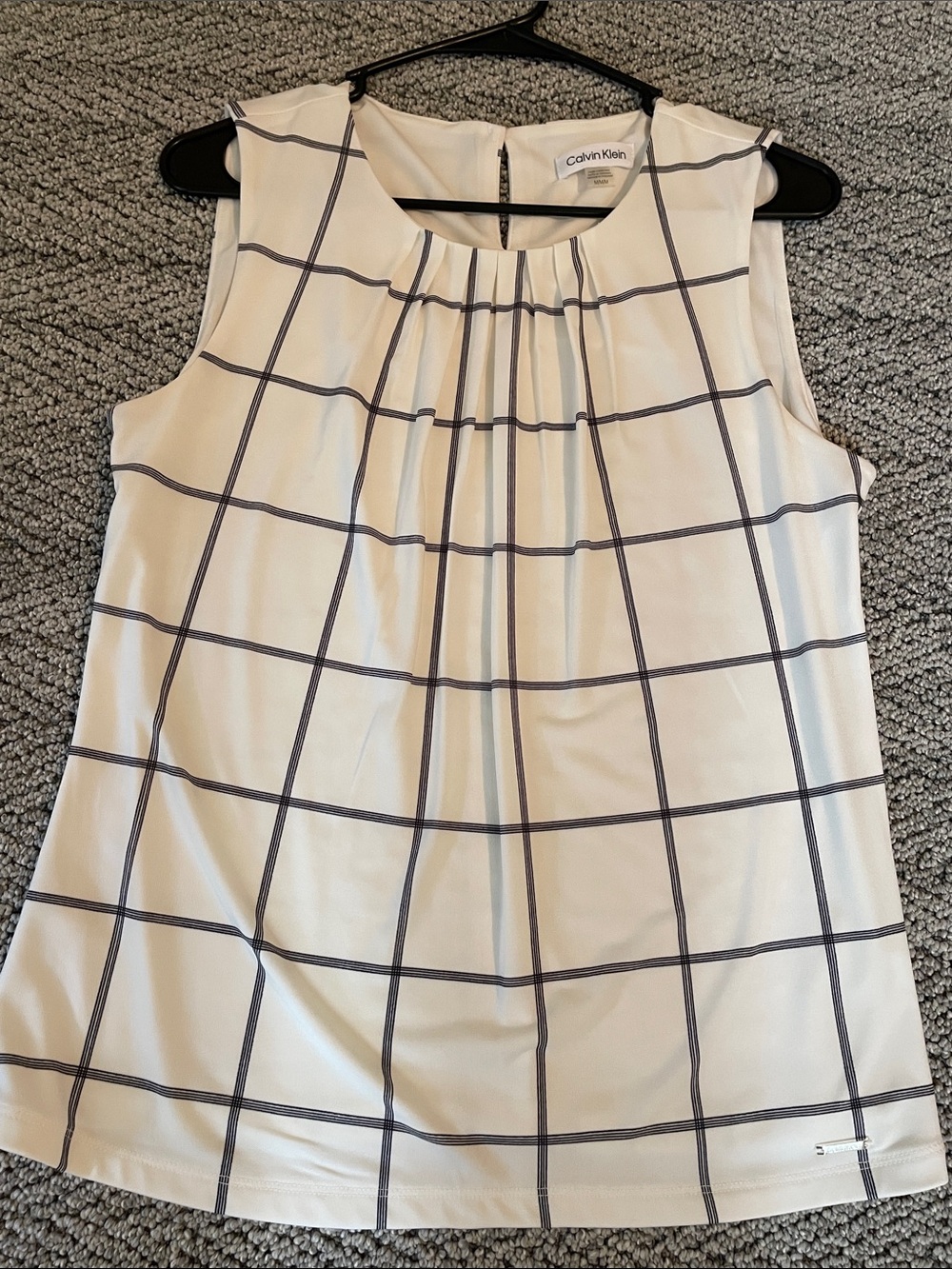 Calvin Klein Cream Sleeveless Windowpane Top